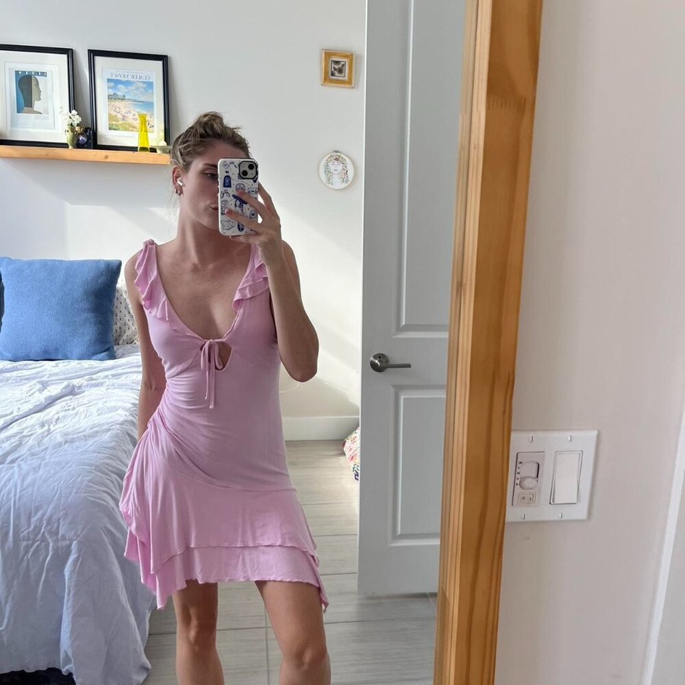Pink Dress With Slit Semi